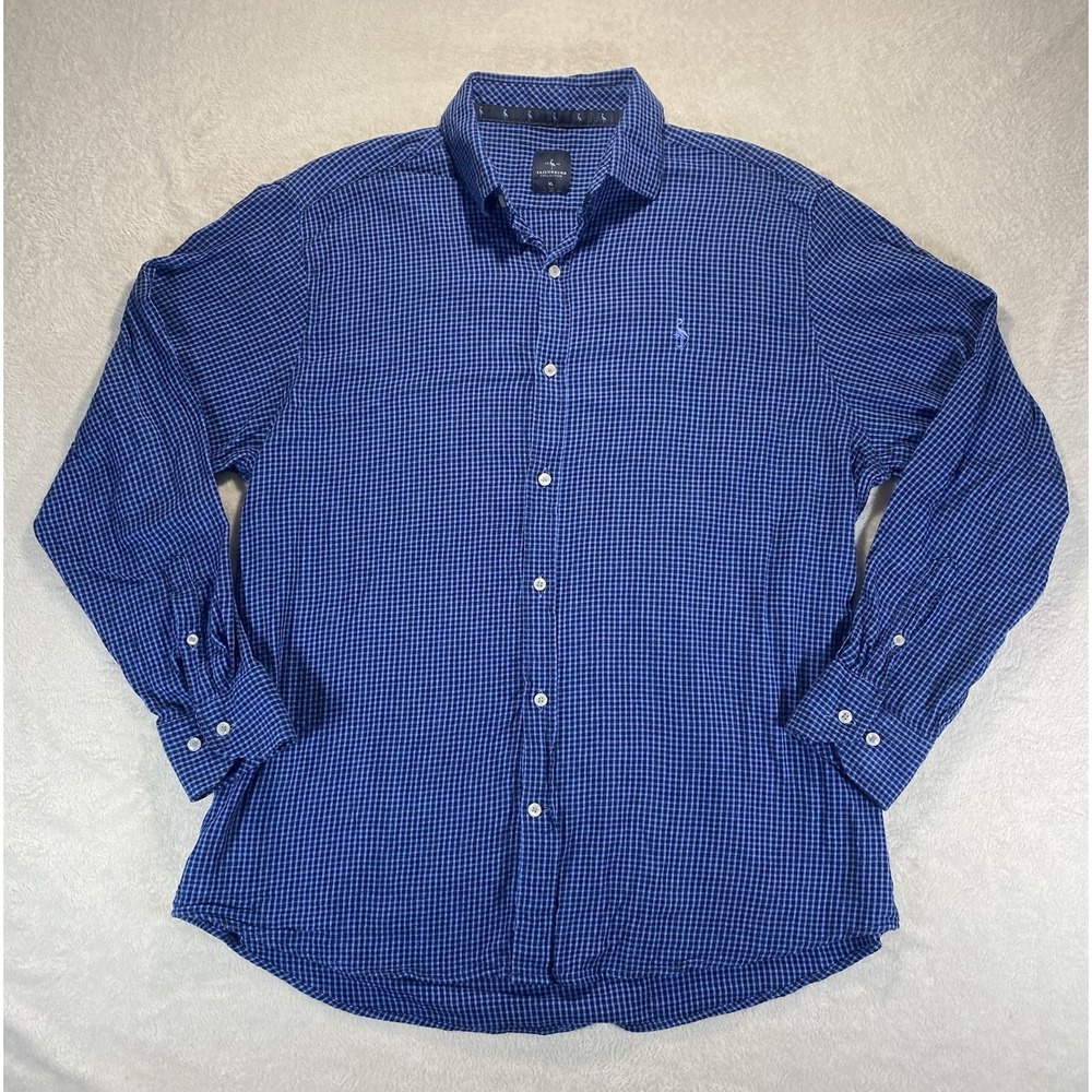 Tailorbyrd Black Blue Checked Button Down Long Sleeve XL Shirt Preppy Coastal